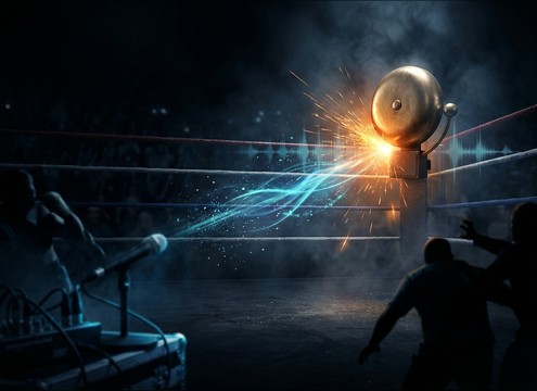 Boxing highlight timeline with a round change bell marker