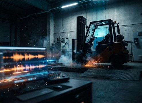 Forklift braking sound effect with mechanical hiss