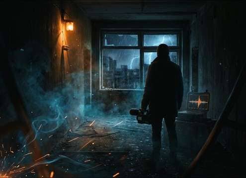 Horror scene cut with an anxious inhale sound cue