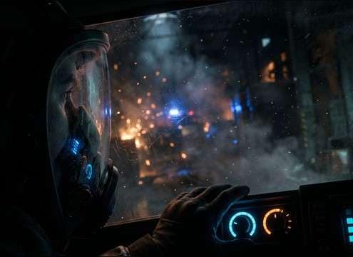 First-person view with mask breathing sound design