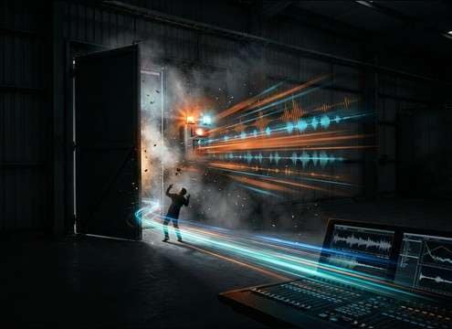 Editor placing a burglar alarm hit on a break-in scene timeline