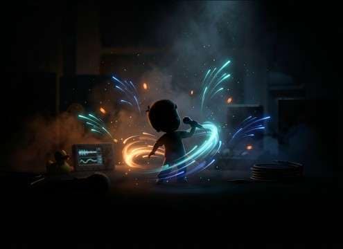 Kid-friendly video timeline with a gentle burp sound cue