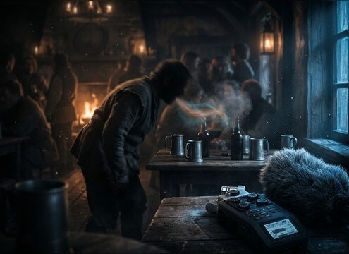 Fantasy tavern scene with an off-screen burp from an NPC