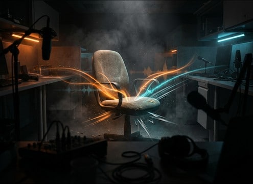 Sit plop and chair squeak sound for an awkward scene