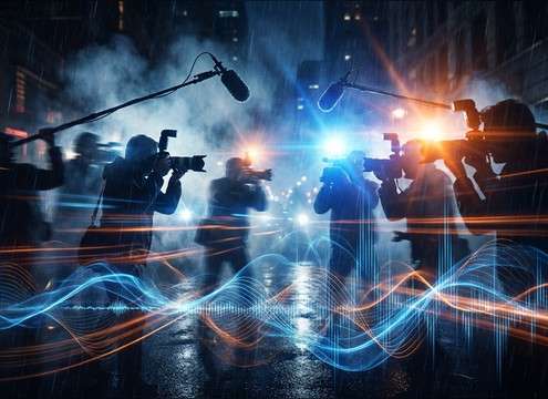 Paparazzi scene with burst camera shutters