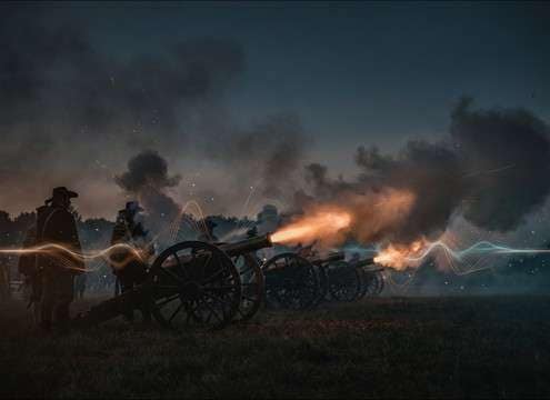 Ceremonial cannon salute sound for a historical reenactment video