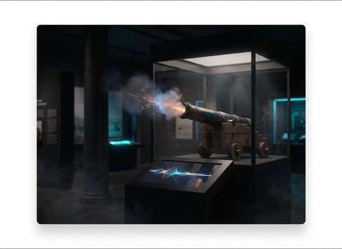 Interactive museum kiosk cannon sound effect on small speakers