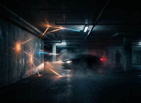 Car horn with echo in a parking garage