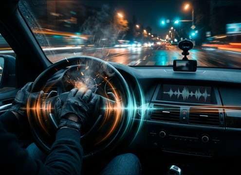Car horn cue synced to driving instruction footage