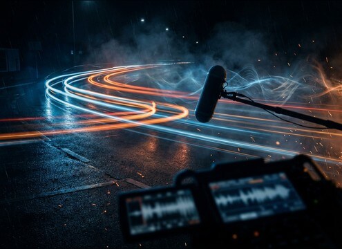 Car engine pass-by sound effect with Doppler shift