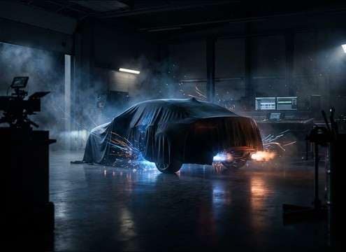 Garage car rev sound effect with audible room reflections