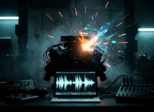 Punchy car rev sound effect under a car ad logo sting