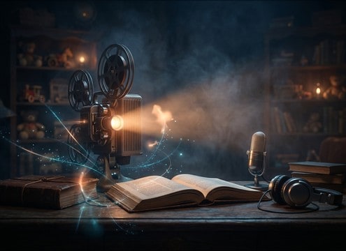Animated storybook character blinking during narration