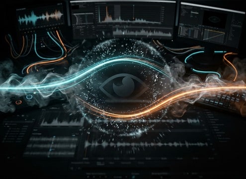 Motion graphics eye icon blinking with snap sound