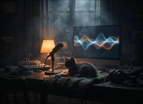Soft meow and purr sound effects for a pet adoption video