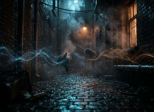 Distant alley cat ambience with light city background tone