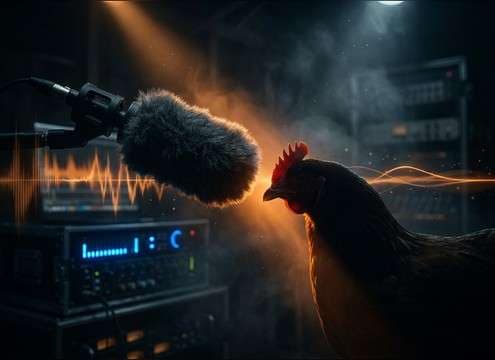 Editor syncing close chicken clucks to a chicken closeup shot