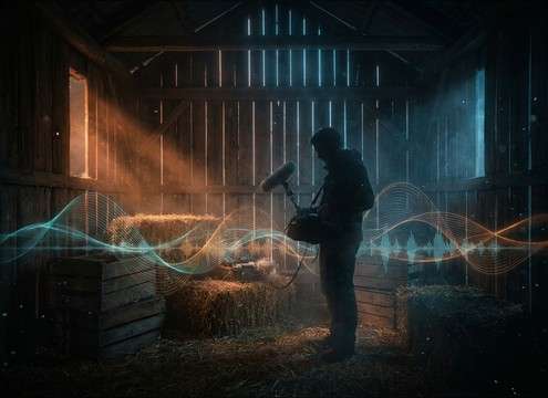 Chicken coop interior ambience with clucking and room reflections