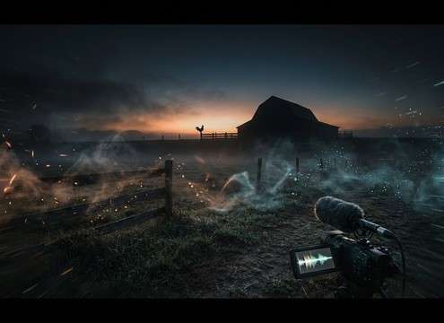 Distant rooster crow for sunrise establishing shot