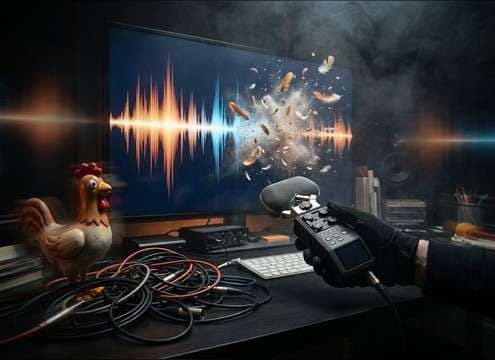 Comedic chicken chirp synced to cartoon reaction