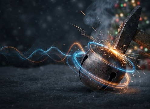 Editor placing sleigh bell hit on a Christmas video intro timeline