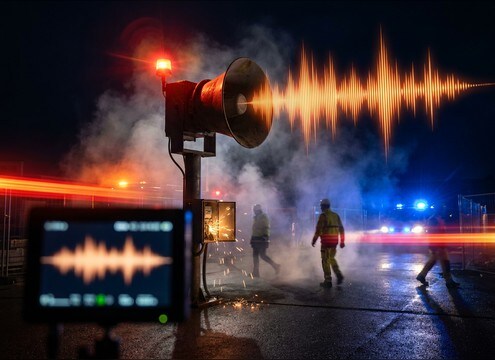 Editor placing a civil defense siren cue on a drill video timeline