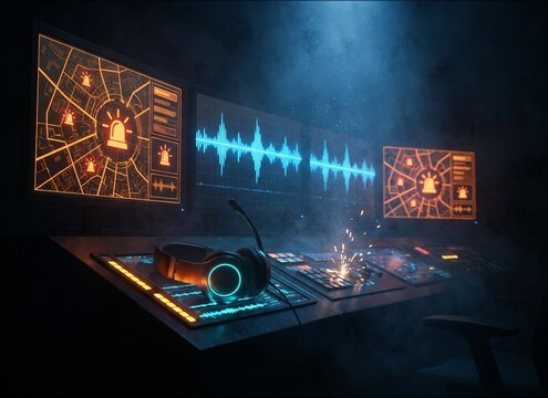 Training simulation interface triggering a siren sound cue