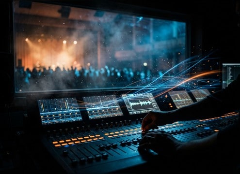 Distant audience clapping ambience behind dialog