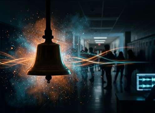 Period change edit using a classroom bell sound cue