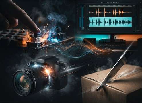 Mechanical click sound effects for rhythmic montage edits