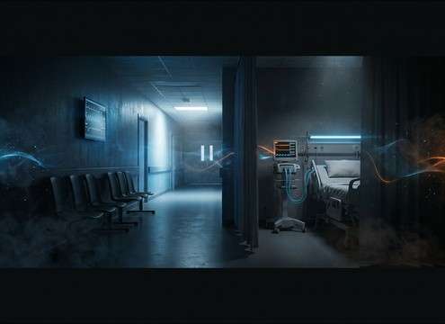 Hospital corridor scene needing distant cough ambience