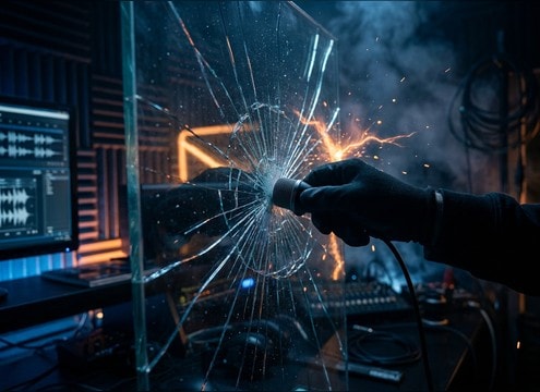 Glass stress crack sound for suspense