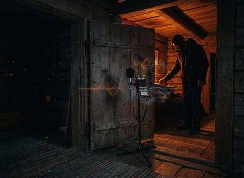 Old wooden cabin door creak with natural room tone