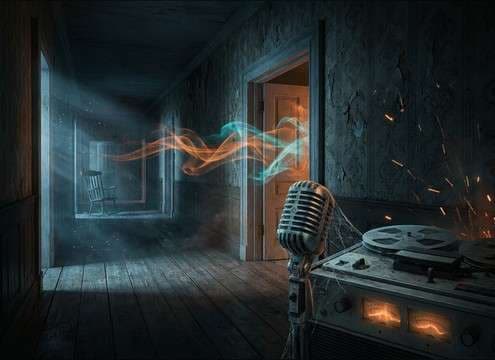 Haunted house control room triggering creepy ambience loops