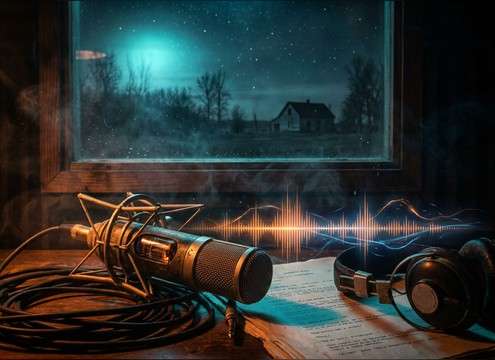 Crickets bed under dialogue in a rural audio drama