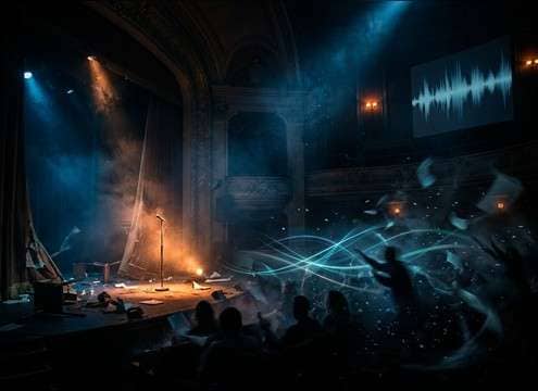 Theatre audience booing sound effect with room reflections