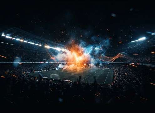 Crowd roar sound effect for a stadium goal scene