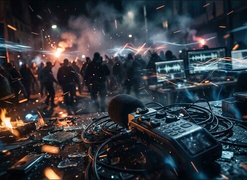 Intense chaotic crowd yelling for an action sequence