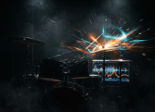 Crash cymbal sound effect placed on a drum fill ending