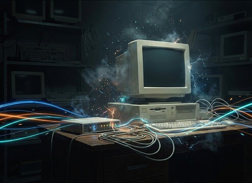 Dial-up modem sound used in a 90s computer boot scene