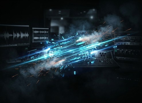 Dial-up modem sound used as a transition in an audio drama