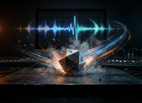 Cinematic dice roll hit used as a trailer accent
