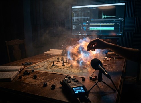 Die sound cue placed under a tabletop recap narration