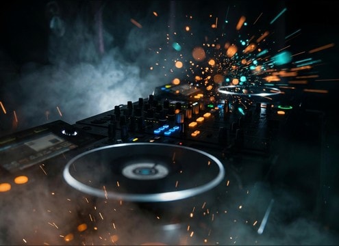DJ timeline with an airhorn stinger on the downbeat