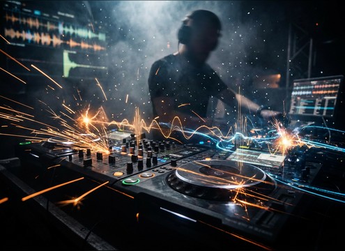 Battle routine DJ scratch sound effects layered in an edit