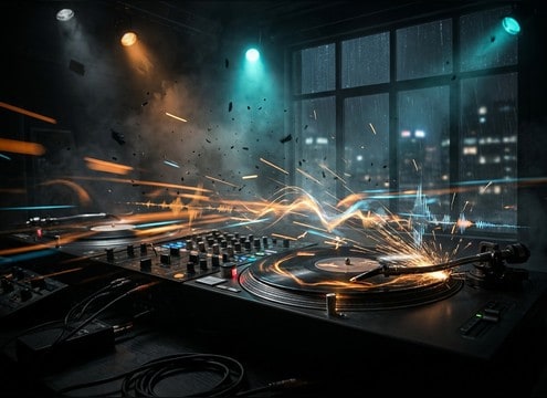 Radio imaging sweep with a DJ scratch stab sound
