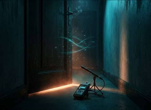 Muffled dog bark effect behind a closed door