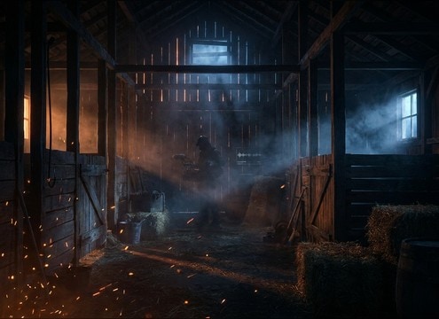 Donkey bray with barn reflections for interior scenes