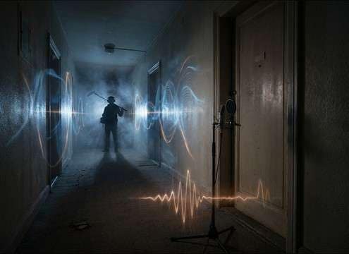 Distant door knock sound in an apartment hallway
