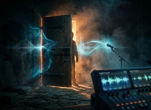 Door opening sound effect synced to a character entering a room